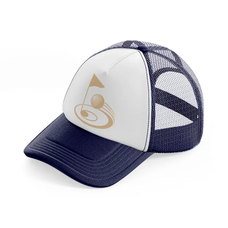 golf ball cartoon-navy-blue-and-white-trucker-hat