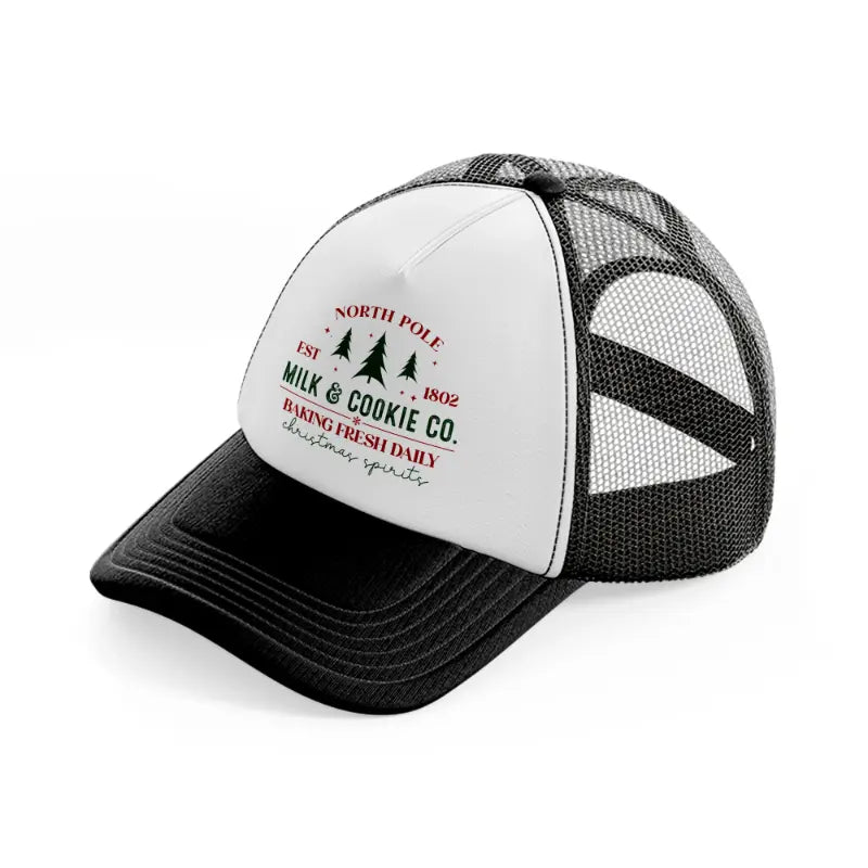 north pole milk & cookie co. baking fresh daily-black-and-white-trucker-hat