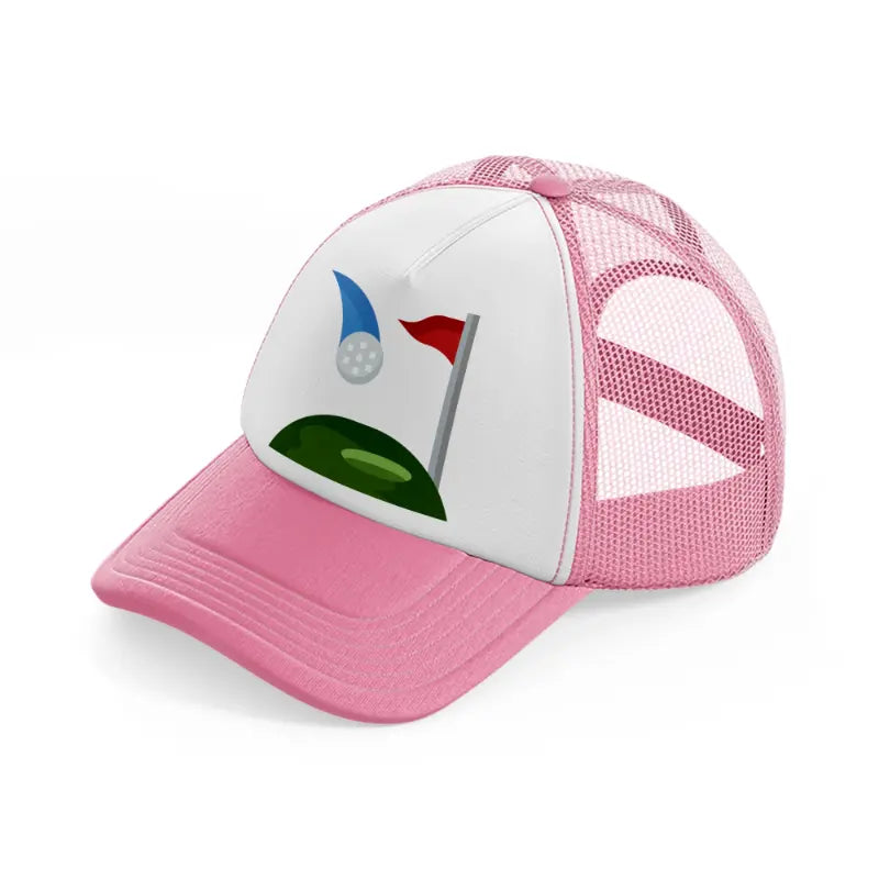 golfing cartoon pink and white trucker hat