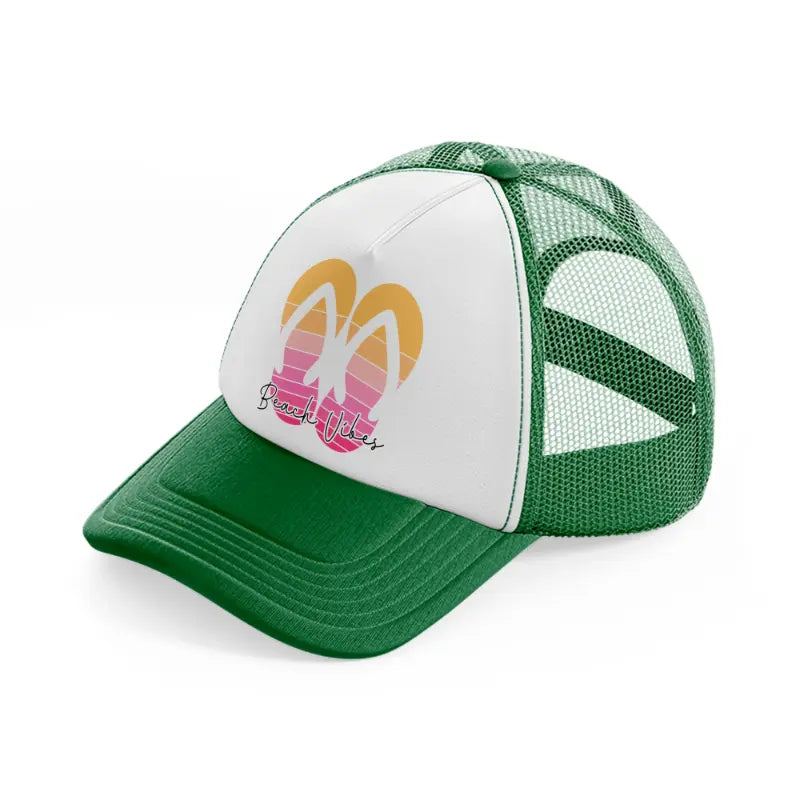 beach vibes flip flops green and white trucker hat