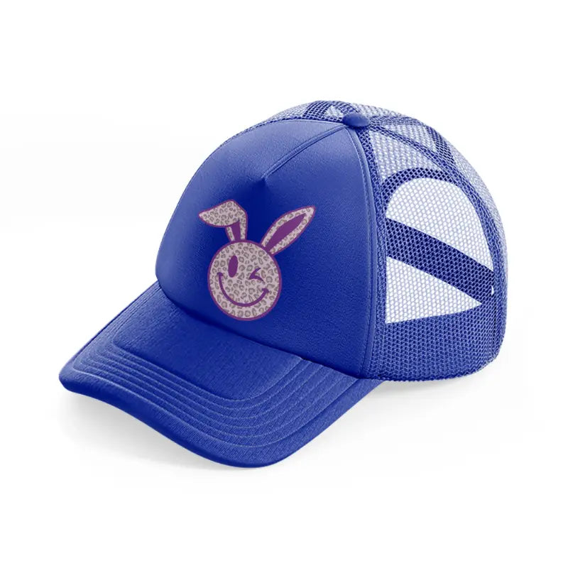 smiley bunny leopard print-blue-trucker-hat
