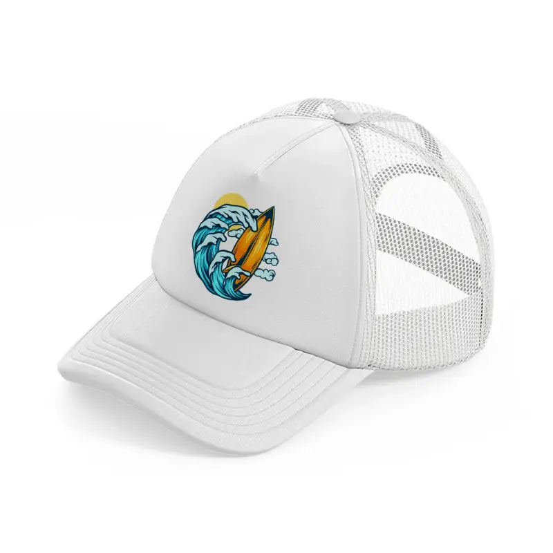 surfboard and summer waves-white-trucker-hat