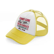 candy cane cafe fresh cookies yellow trucker hat