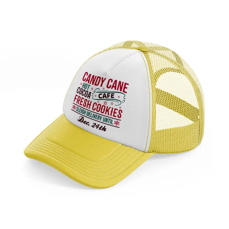 candy cane cafe fresh cookies yellow trucker hat