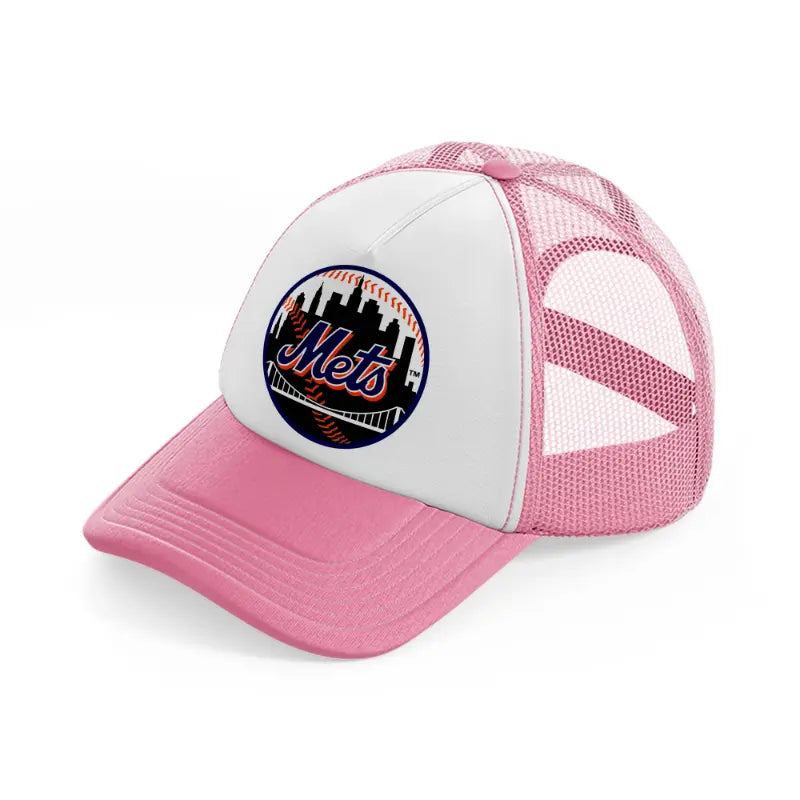 new york mets black badge pink and white trucker hat