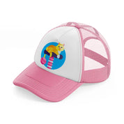 cat pink and white trucker hat