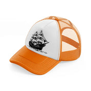 b&w pirate ship-orange-trucker-hat