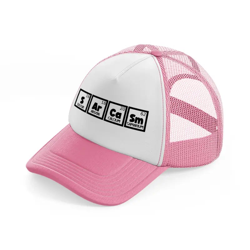 sulfur argon calcium samarium-pink-and-white-trucker-hat