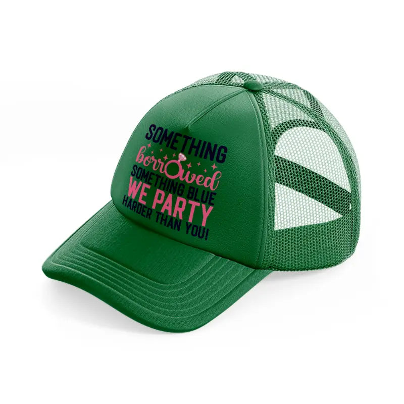 something borrowed, something blue green trucker hat