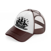 black ship brown trucker hat