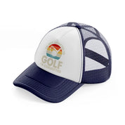 i'm not addicted to golf i'm commited-navy-blue-and-white-trucker-hat