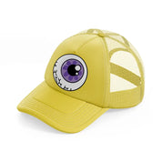 purple eyeball-gold-trucker-hat