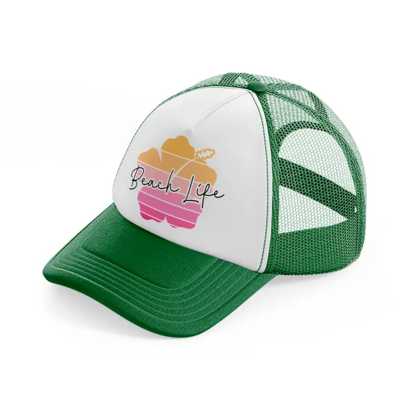 beach life hibiscus flower-green-and-white-trucker-hat