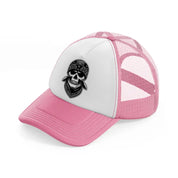 bandana head skull-pink-and-white-trucker-hat