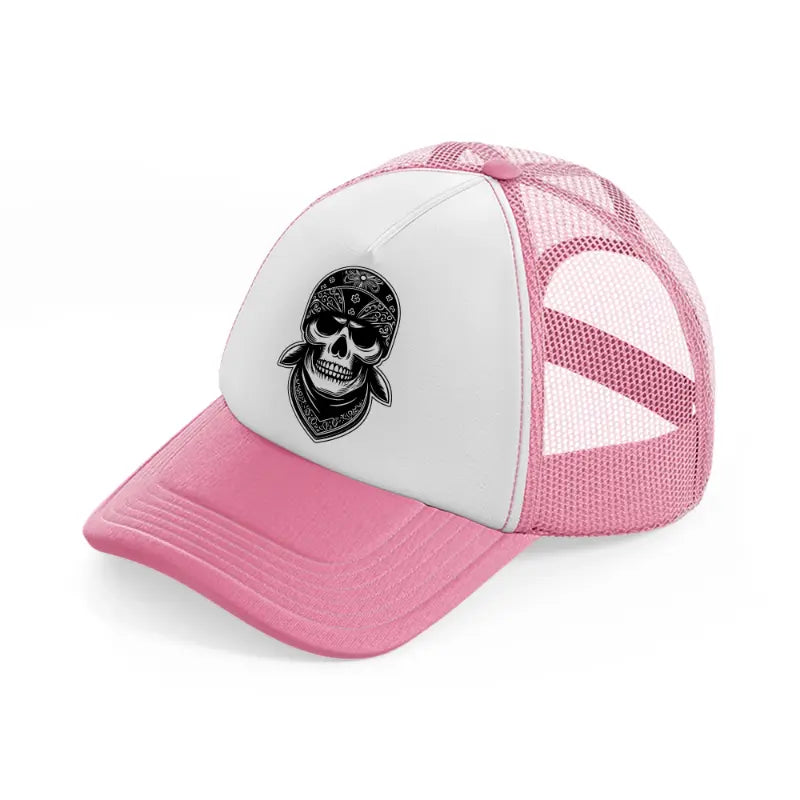 bandana head skull pink and white trucker hat