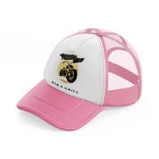 harley club 24 hours bar & grill-pink-and-white-trucker-hat