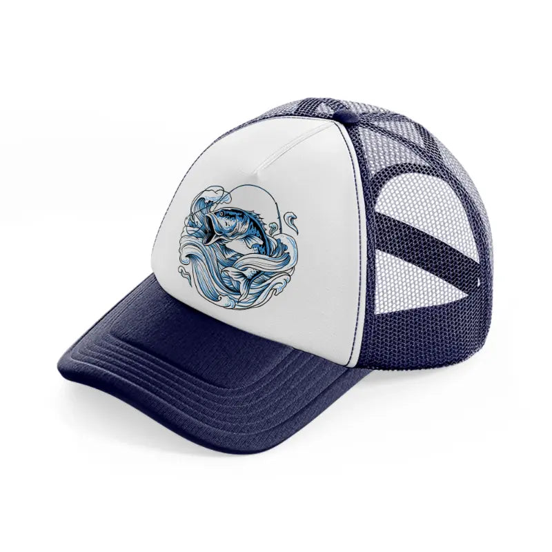 fishing artwork-navy-blue-and-white-trucker-hat
