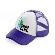 standing surf girl purple trucker hat