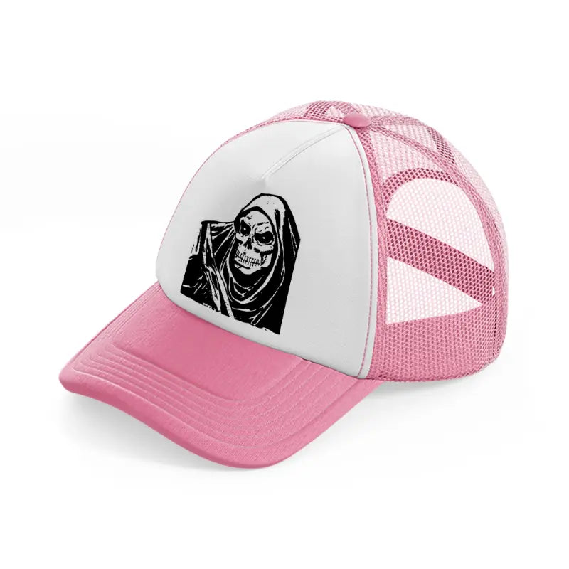 grim reaper-pink-and-white-trucker-hat
