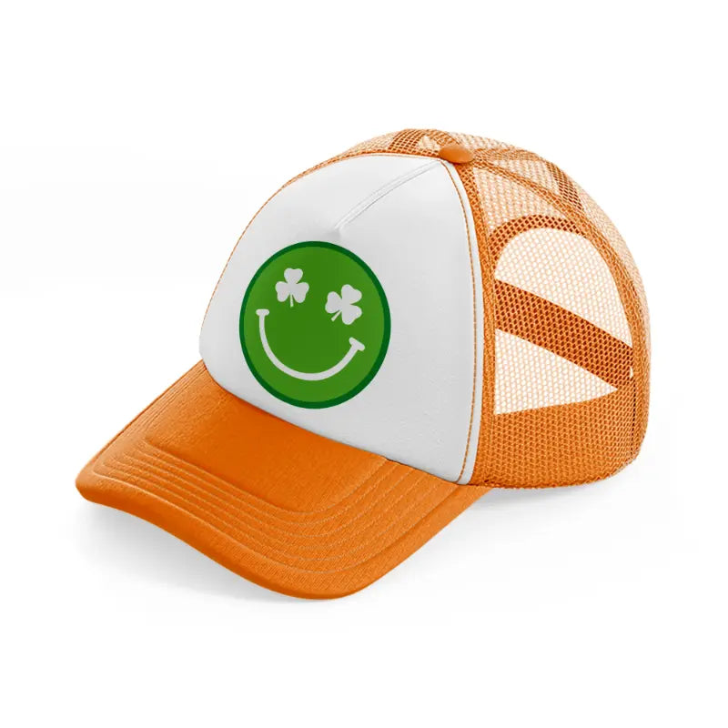 smiley face clover-orange-trucker-hat