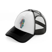 summer palm tree soft color surfing sunset-black-and-white-trucker-hat