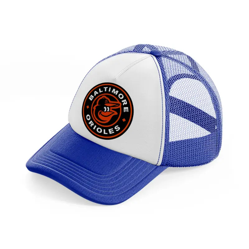 baltimore orioles badge blue and white trucker hat