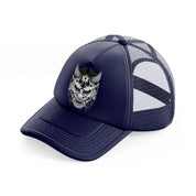 dark evil skull art-navy-blue-trucker-hat