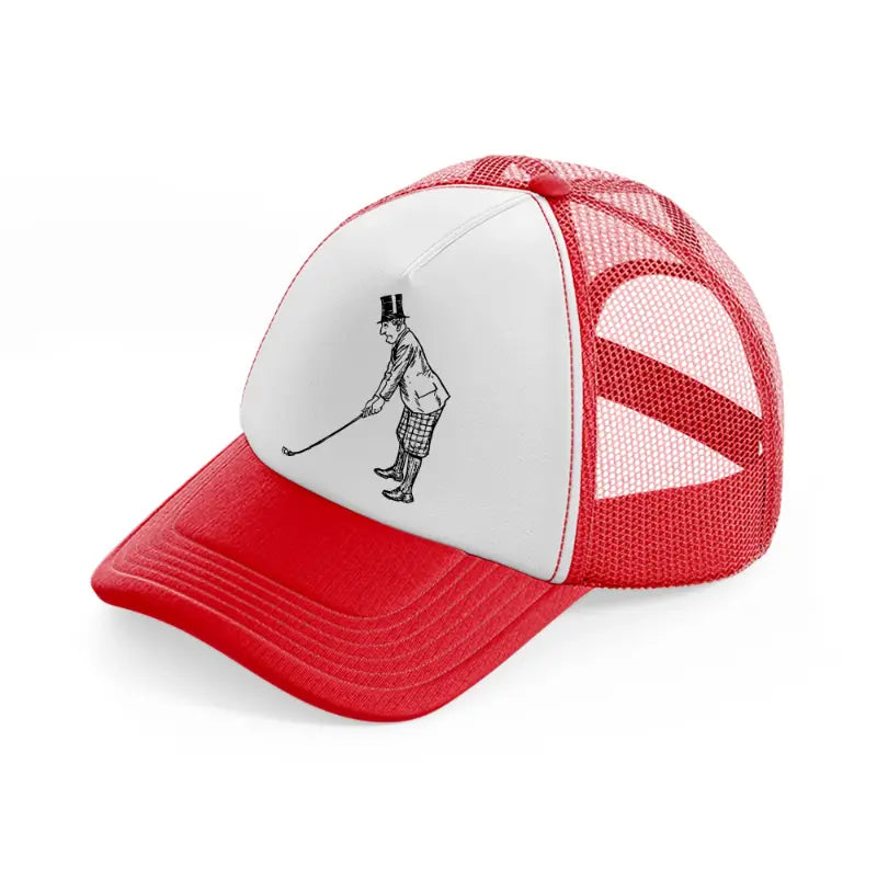 golfer with hat-red-and-white-trucker-hat