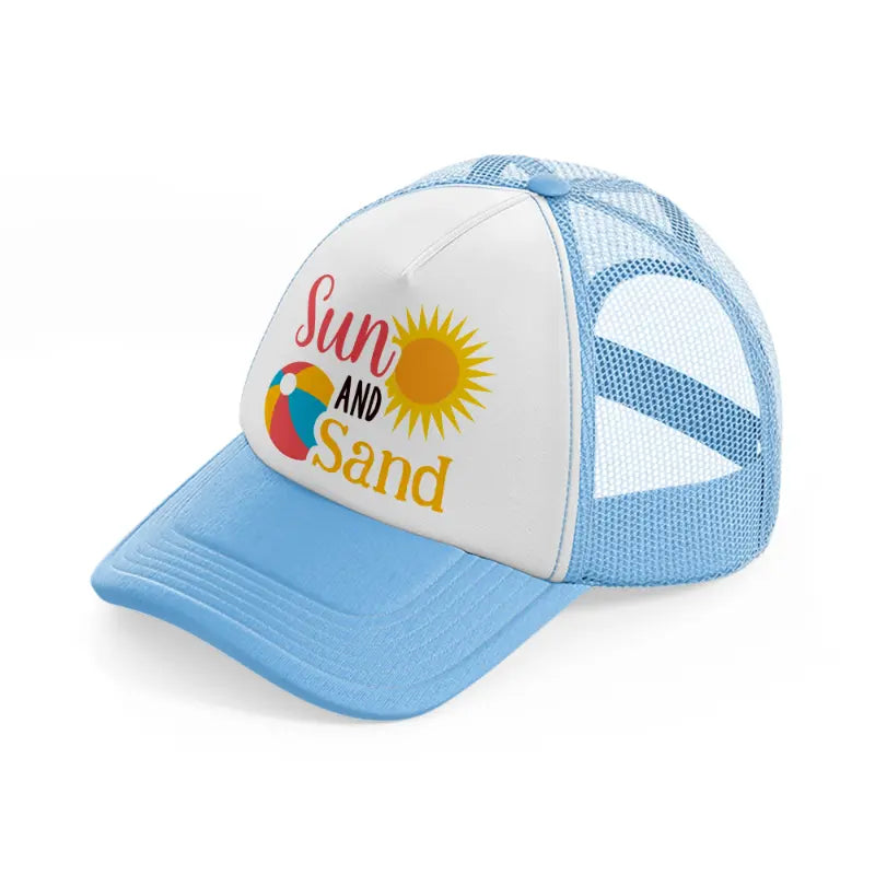 sun and sand sky blue trucker hat