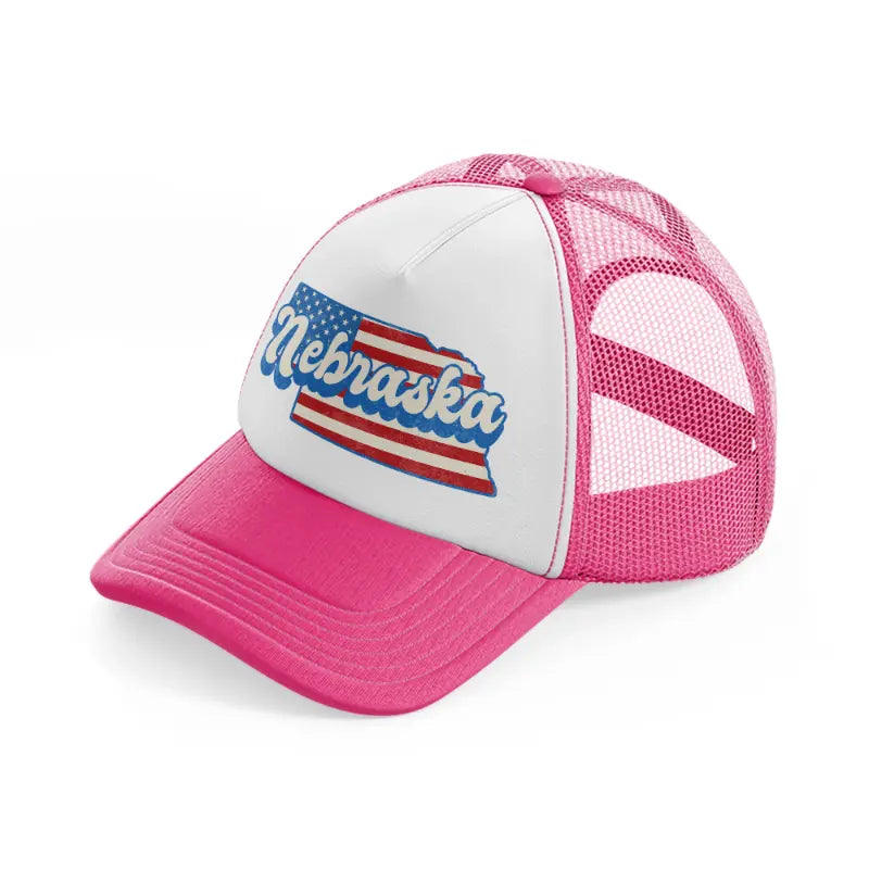 nebraska flag-neon-pink-trucker-hat