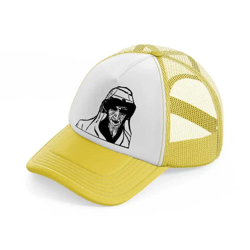 scary old man-yellow-trucker-hat
