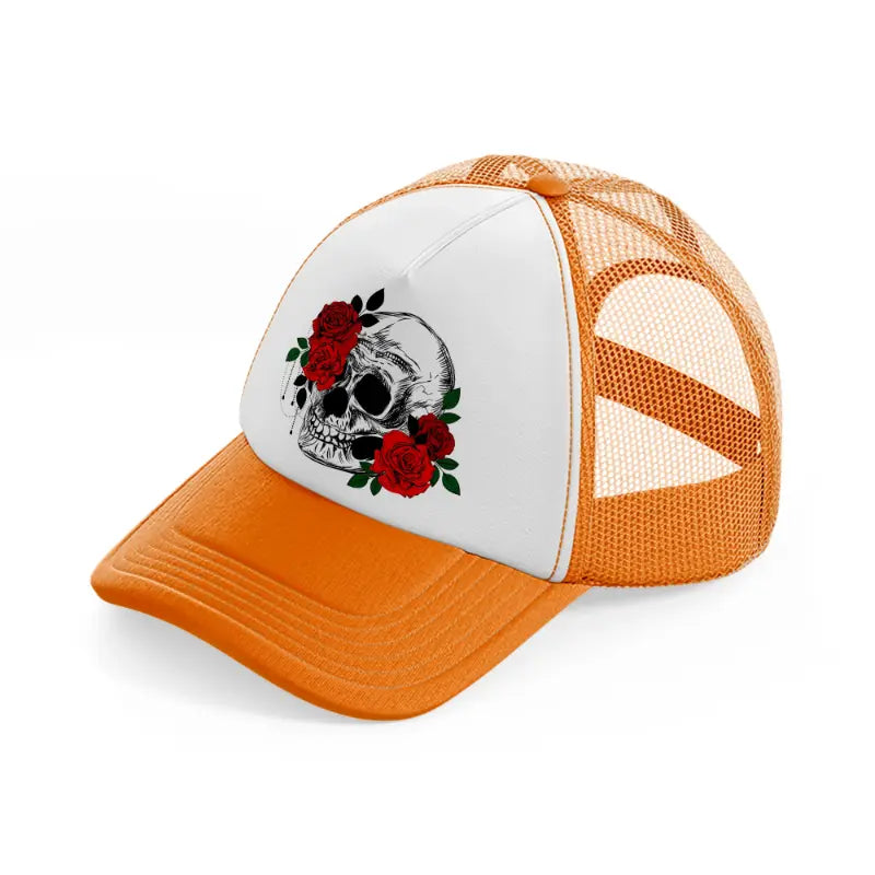 skull & roses orange trucker hat