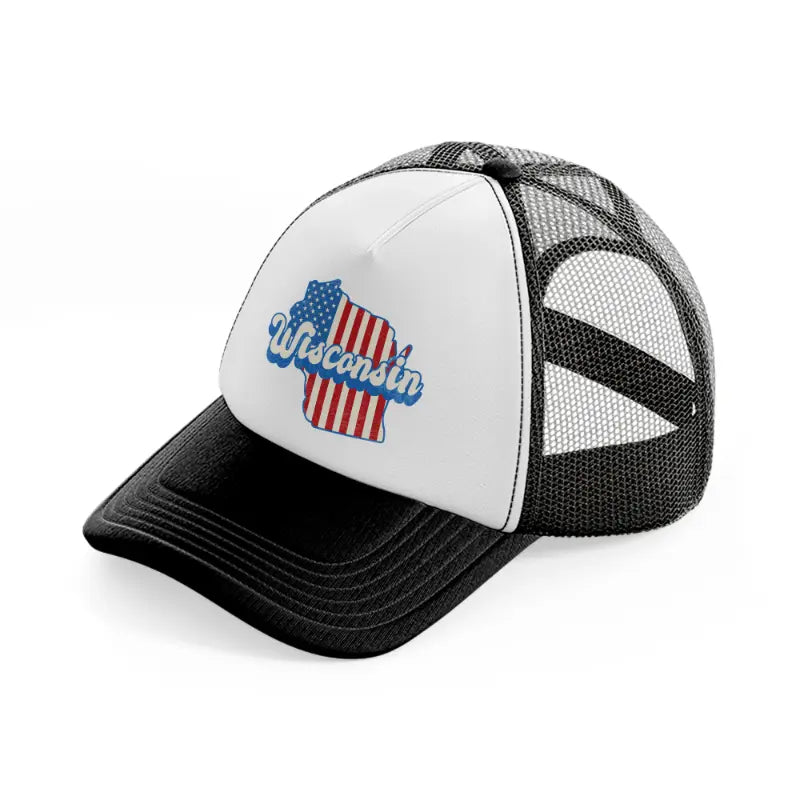 wisconsin flag-black-and-white-trucker-hat