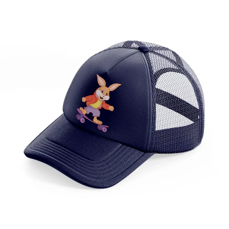 bunny on a skateboard-navy-blue-trucker-hat