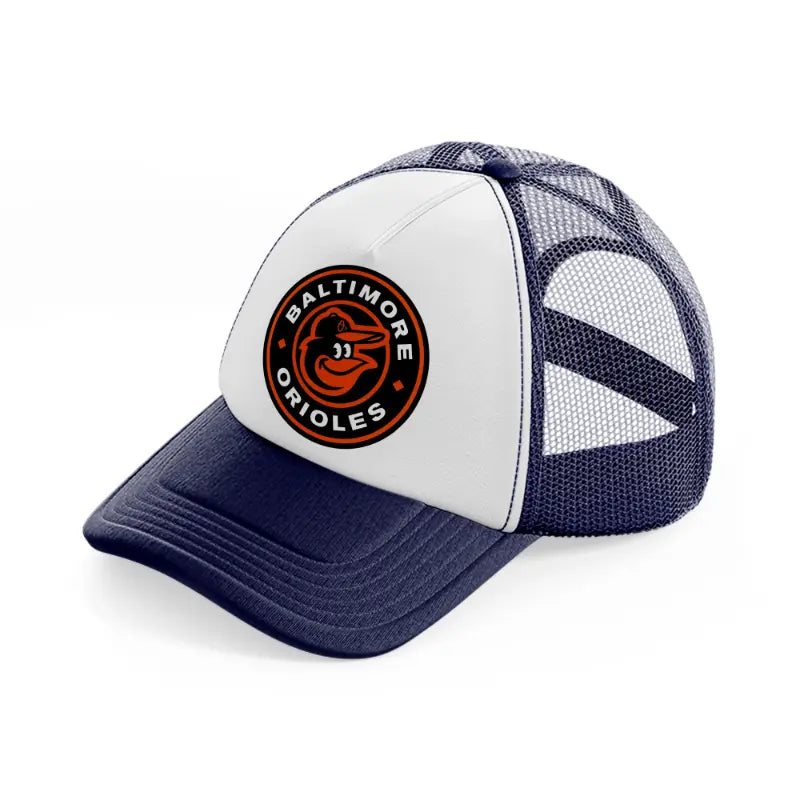 baltimore orioles badge navy blue and white trucker hat