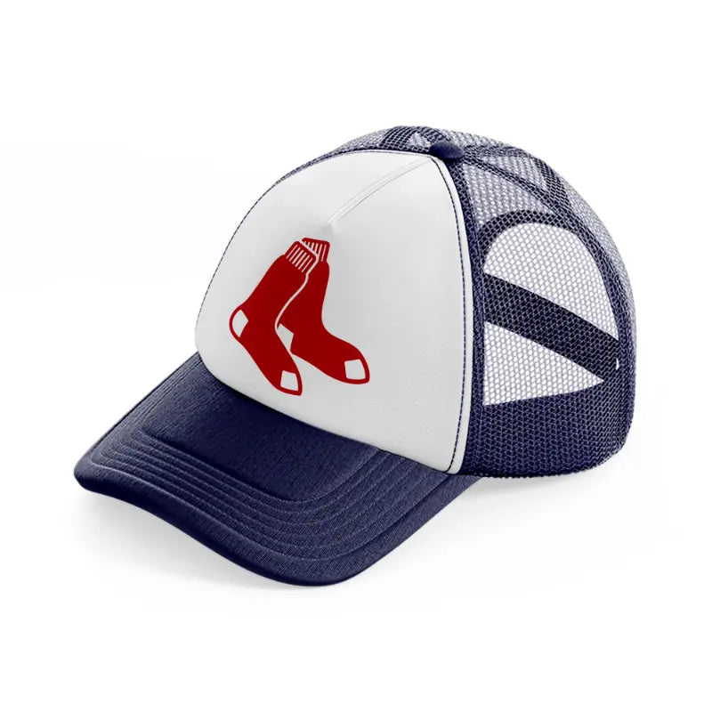 red sox emblem-navy-blue-and-white-trucker-hat