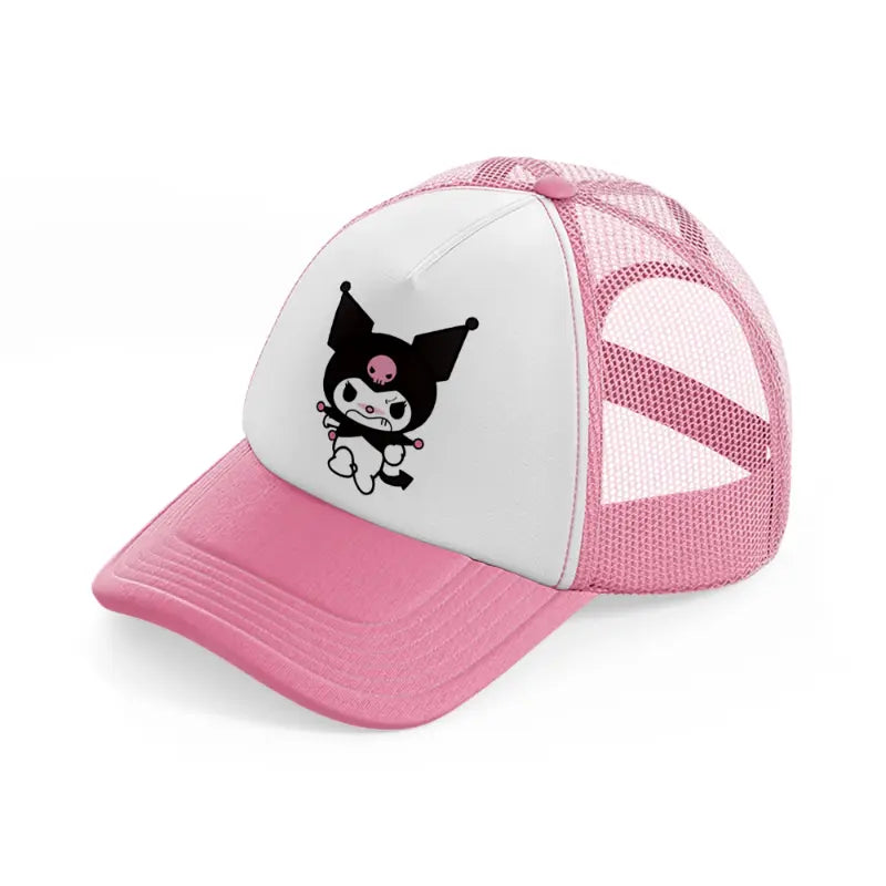 bat kitty angry-pink-and-white-trucker-hat