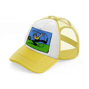 cartoon golfer-yellow-trucker-hat