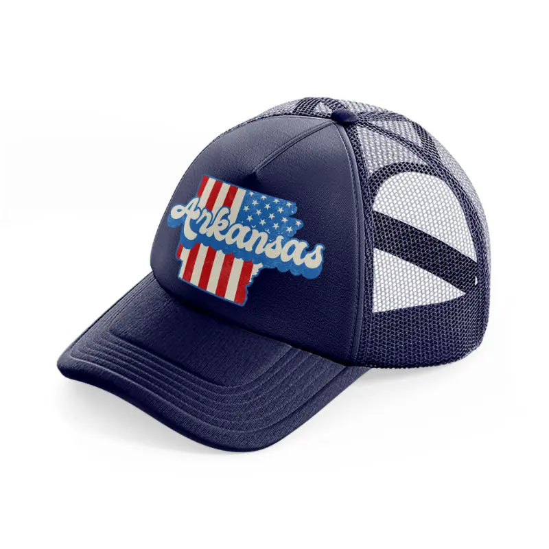 arkansas flag-navy-blue-trucker-hat