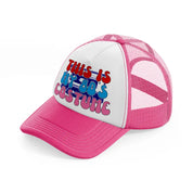 this is my 80s costume -neon-pink-trucker-hat