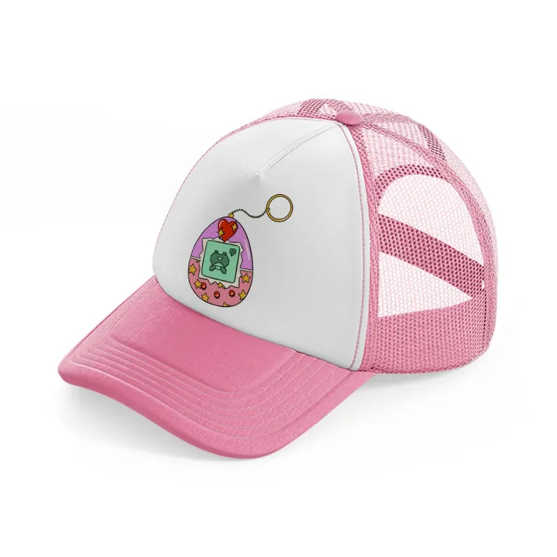 egg keychain-pink-and-white-trucker-hat
