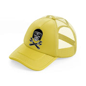 dark skull with helmet art gold trucker hat