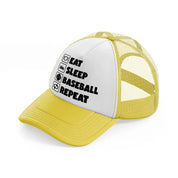 eat sleep baseball repeat yellow trucker hat