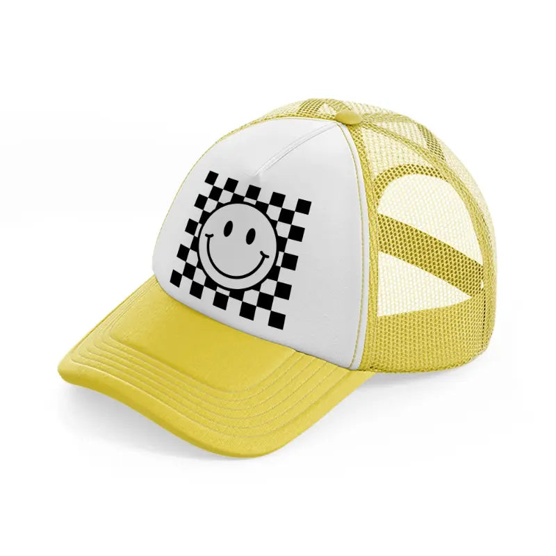happy face black & white-yellow-trucker-hat
