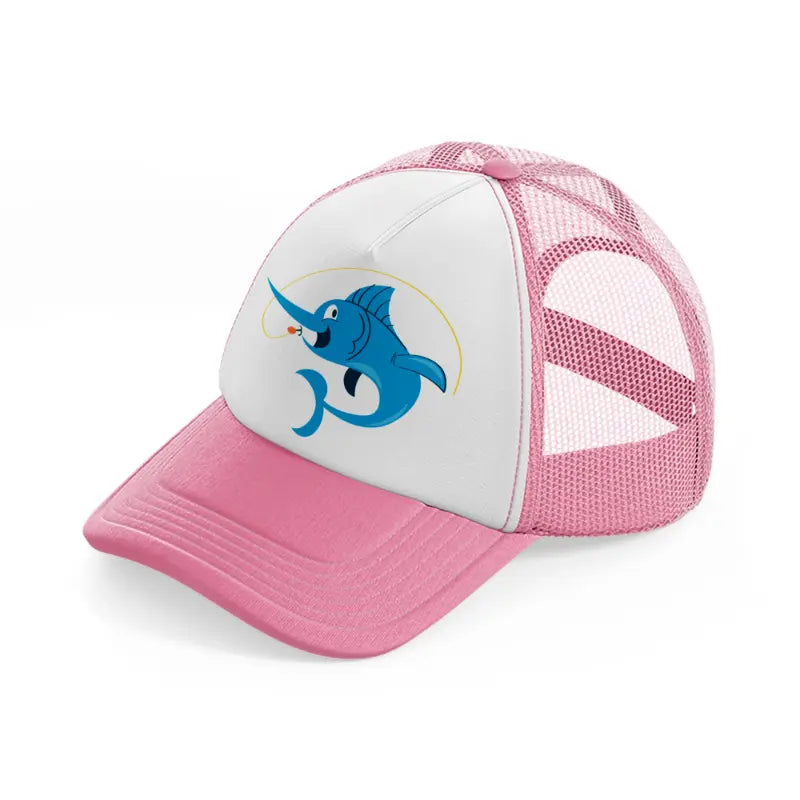 fishing fish pink and white trucker hat