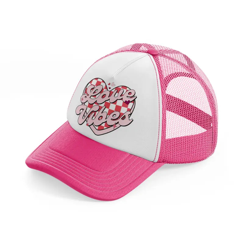 love vibes heart-neon-pink-trucker-hat