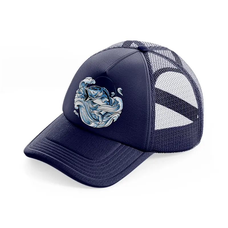 fishing artwork navy blue trucker hat