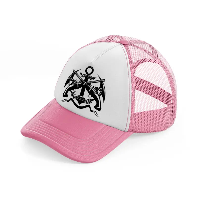 anchor guns symbol-pink-and-white-trucker-hat