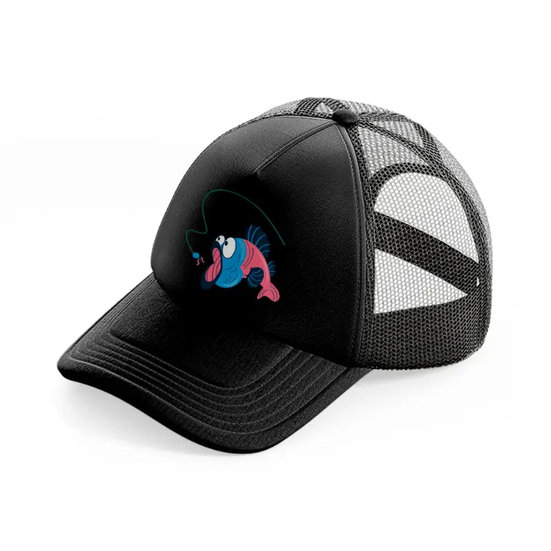 fish cartoon black trucker hat