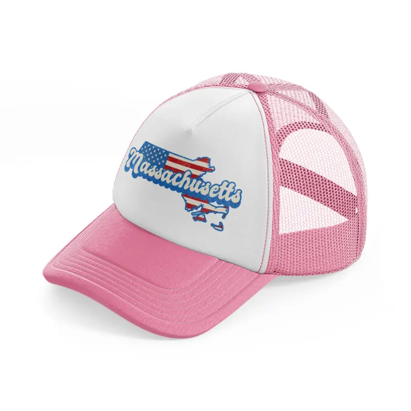 massachusetts flag-pink-and-white-trucker-hat